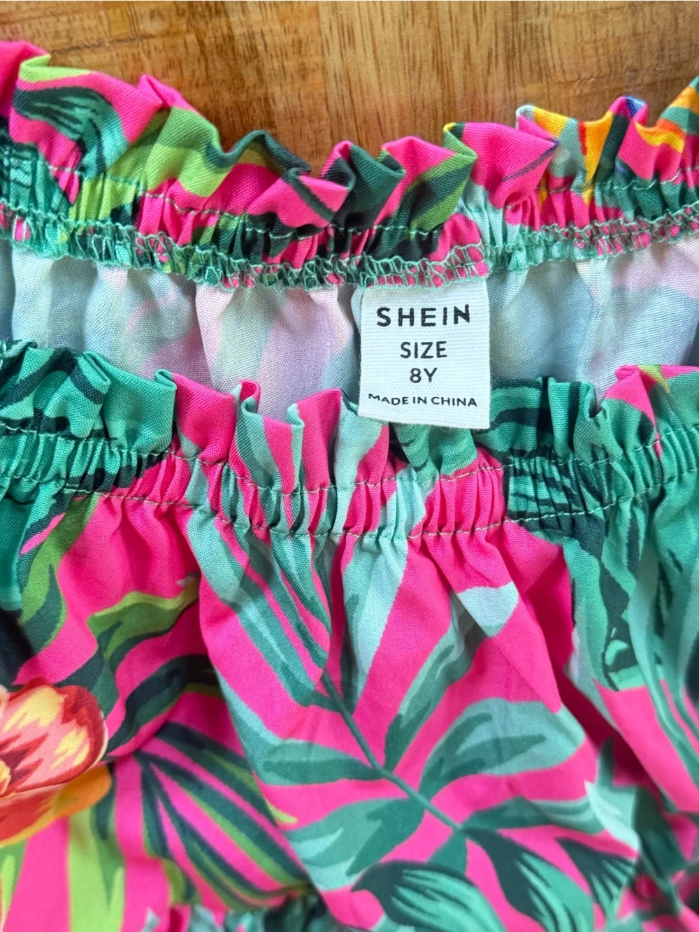 SHEIN Girls Size 8Y Tropical Floral Tiered Sundress Pink Green Tie Strap